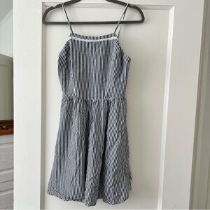 Old Navy Blue & White Striped Cotton & Linen Blend Mini Dress XSmall EUC